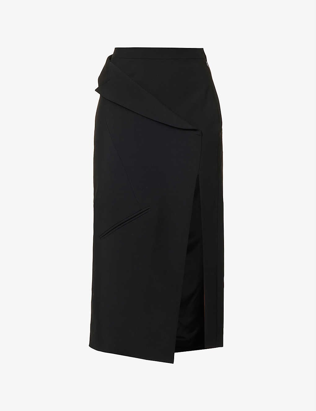 Sartorial high-waist lapel-trim wool midi skirt