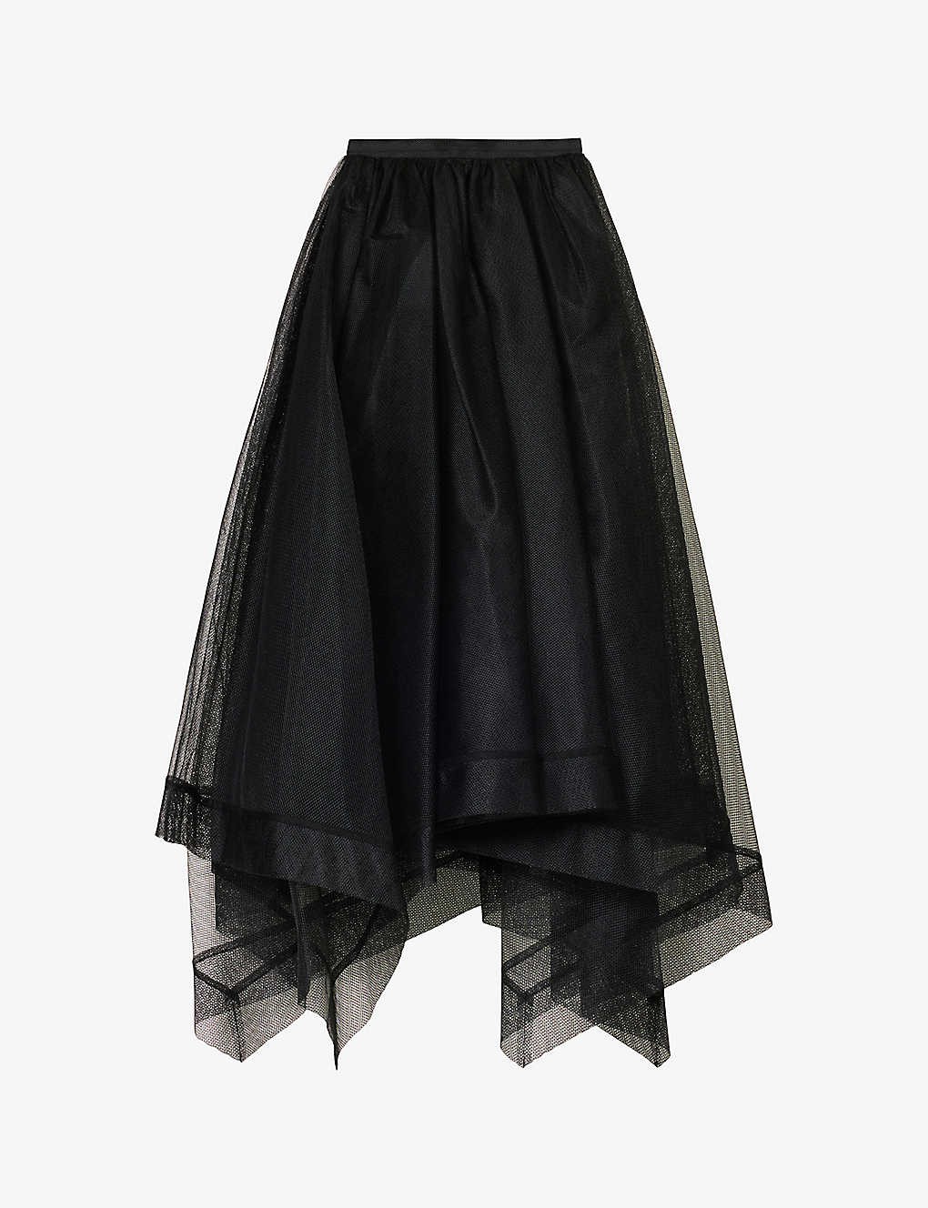 Flared-hem mid-rise woven midi skirt
