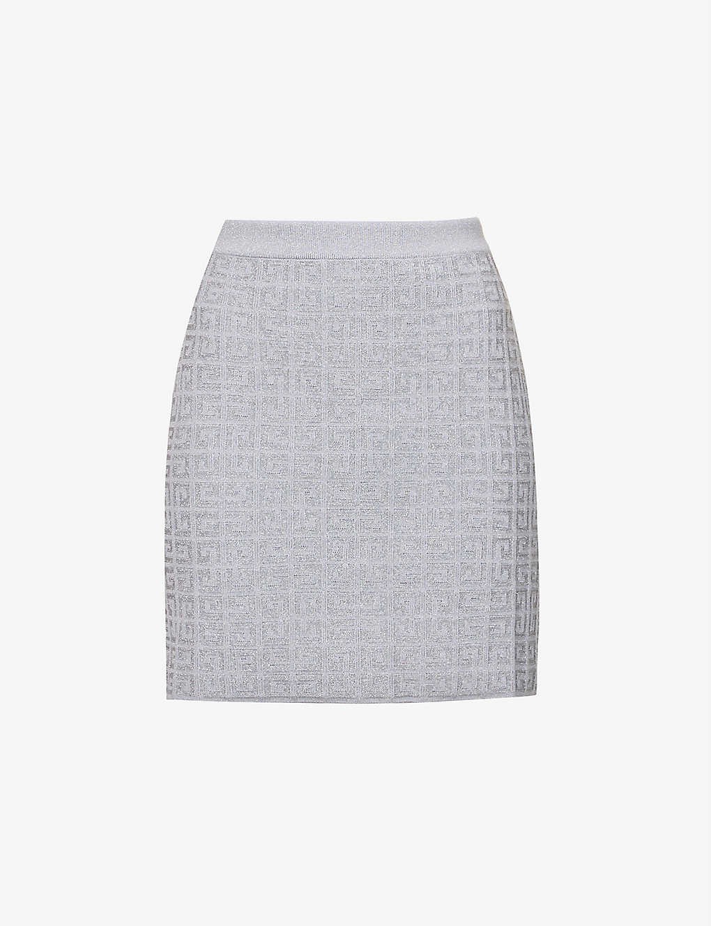 Monogram-embossed elasticated-waist knitted mini skirt