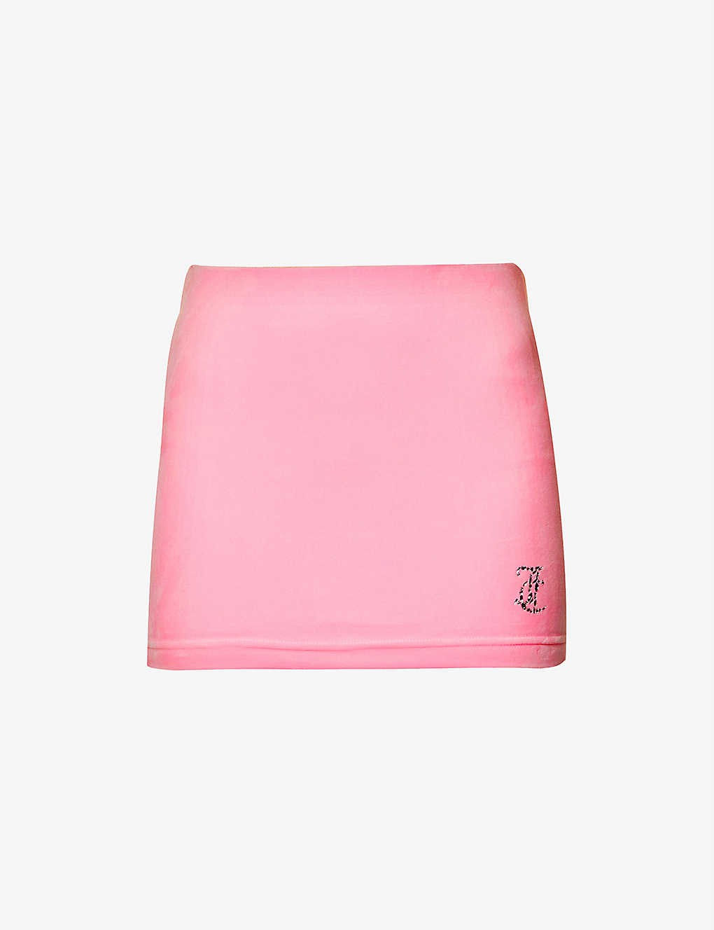 Slim-fit brand-embellished velour mini skirt