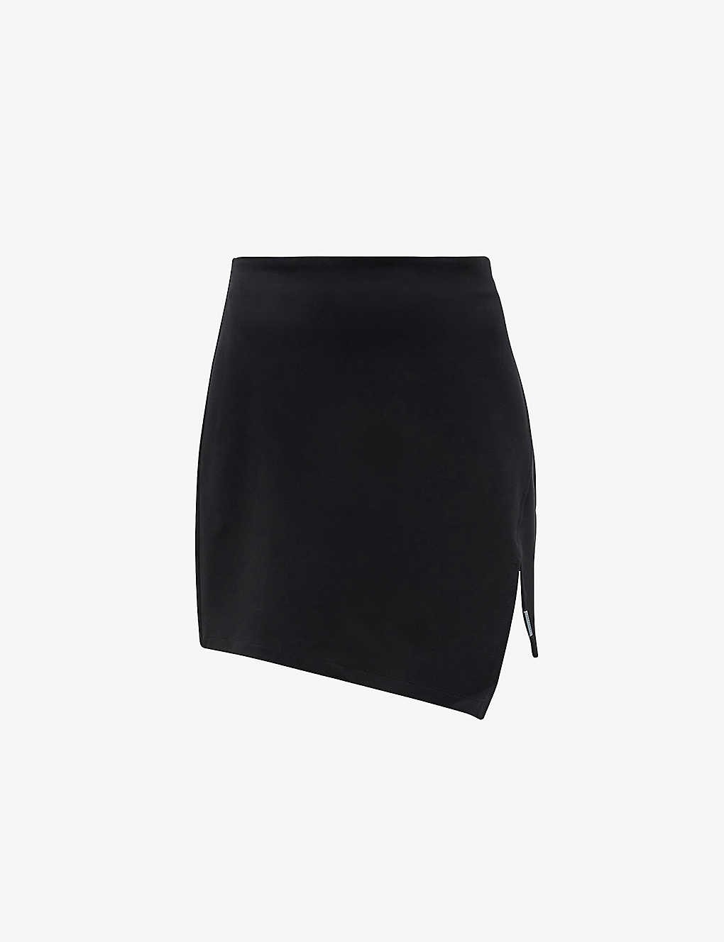 Mea asymmetric-hem stretch-woven mini skirt