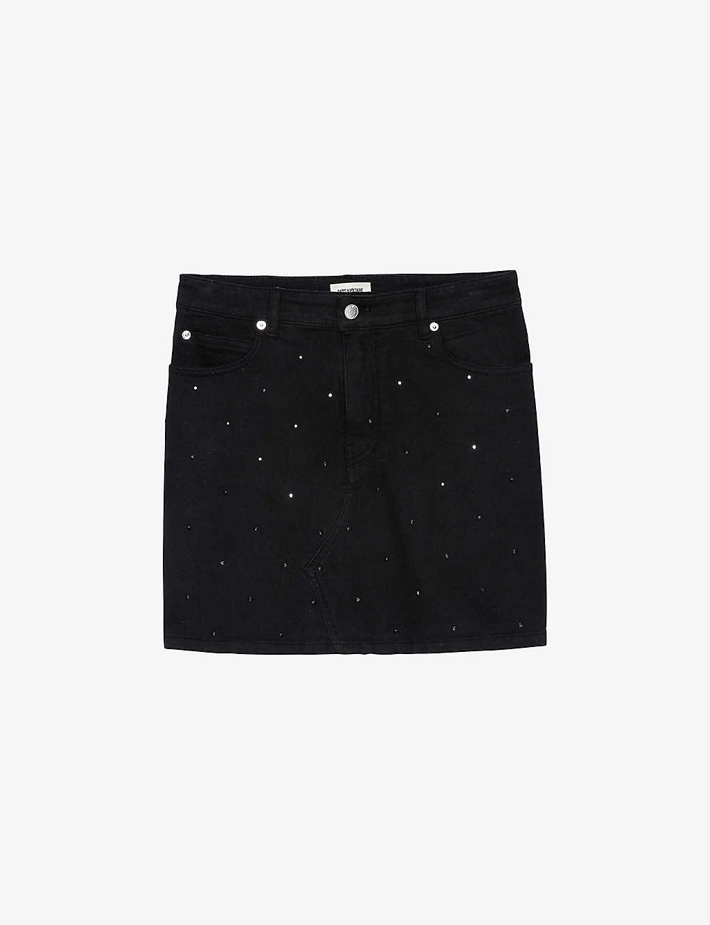 Juice rhinestone-embellished high-waisted stretch-denim mini skirt