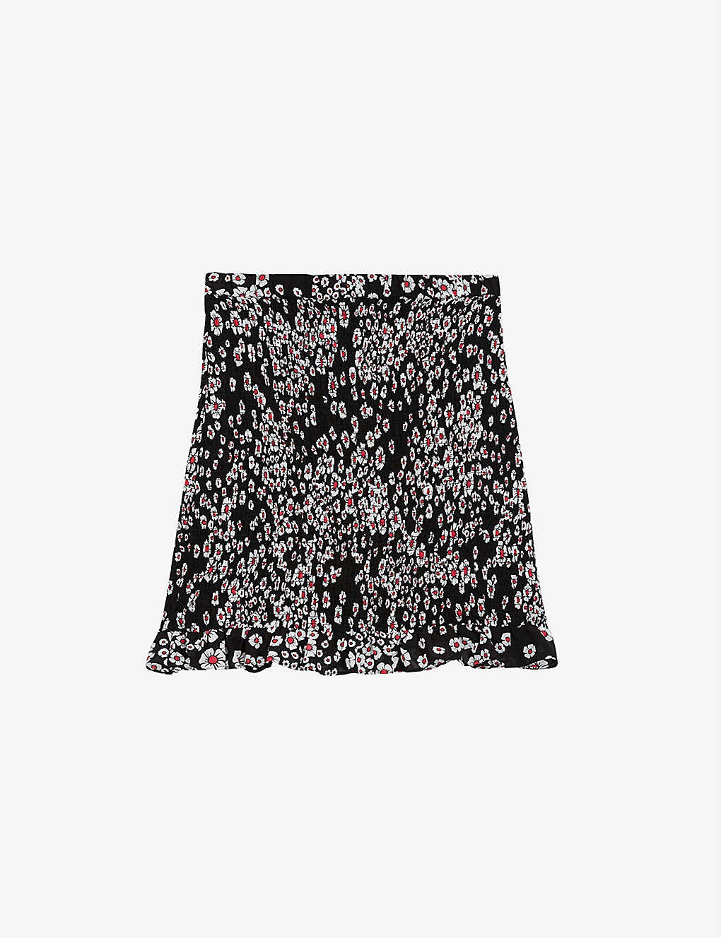 Floral-print smocked woven mini skirt