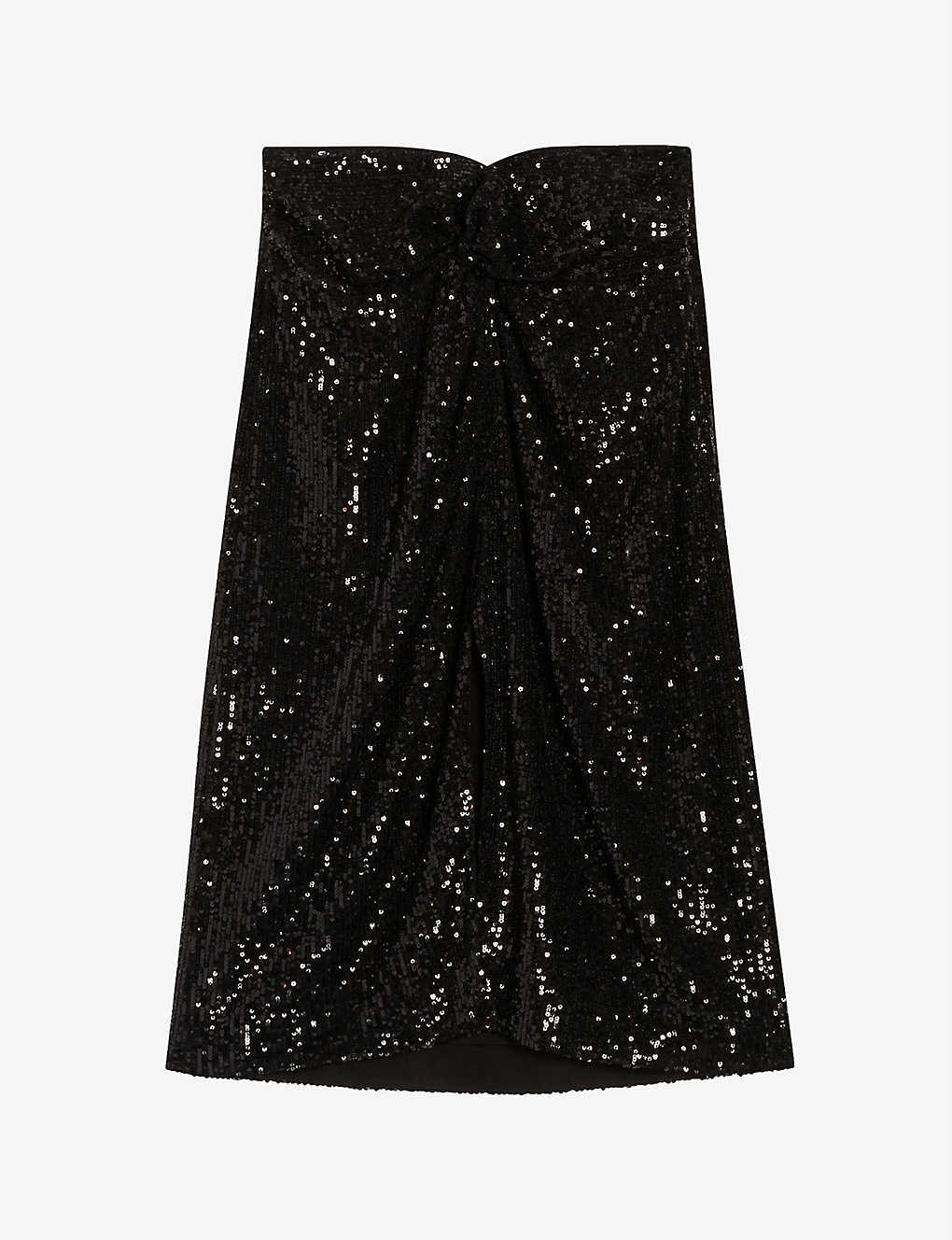 High-rise draped sequin-embellished skirt