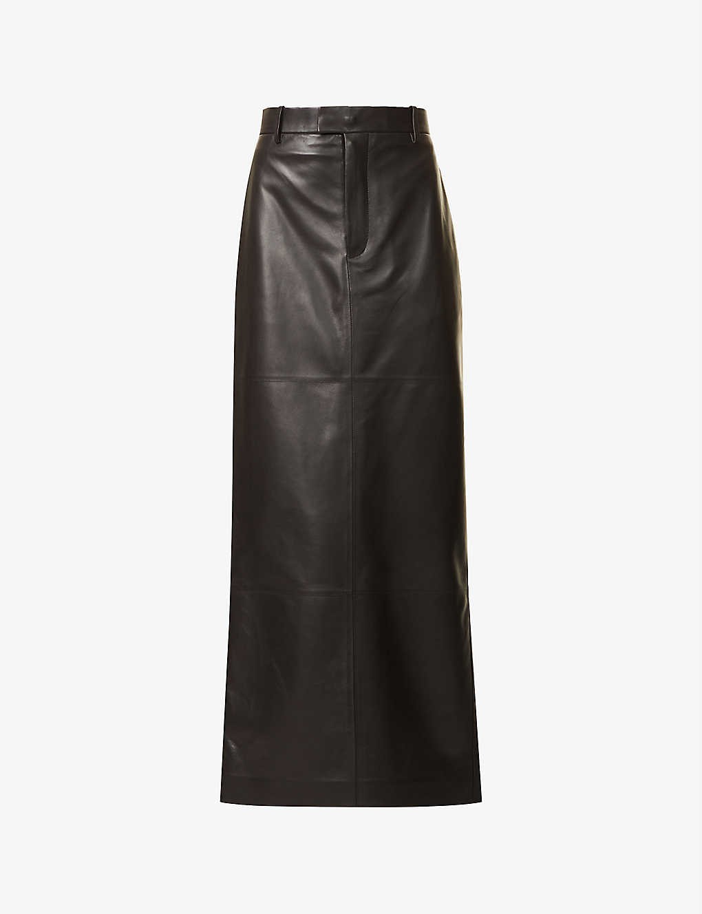 Darted mid-rise Nappa leather maxi skirt