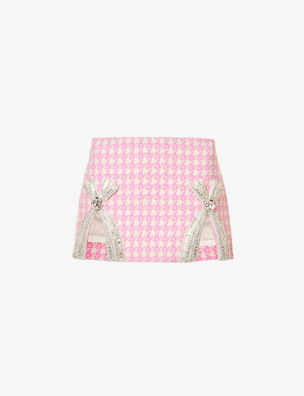 Bow and crystal-embellished wool-blend mini skirt