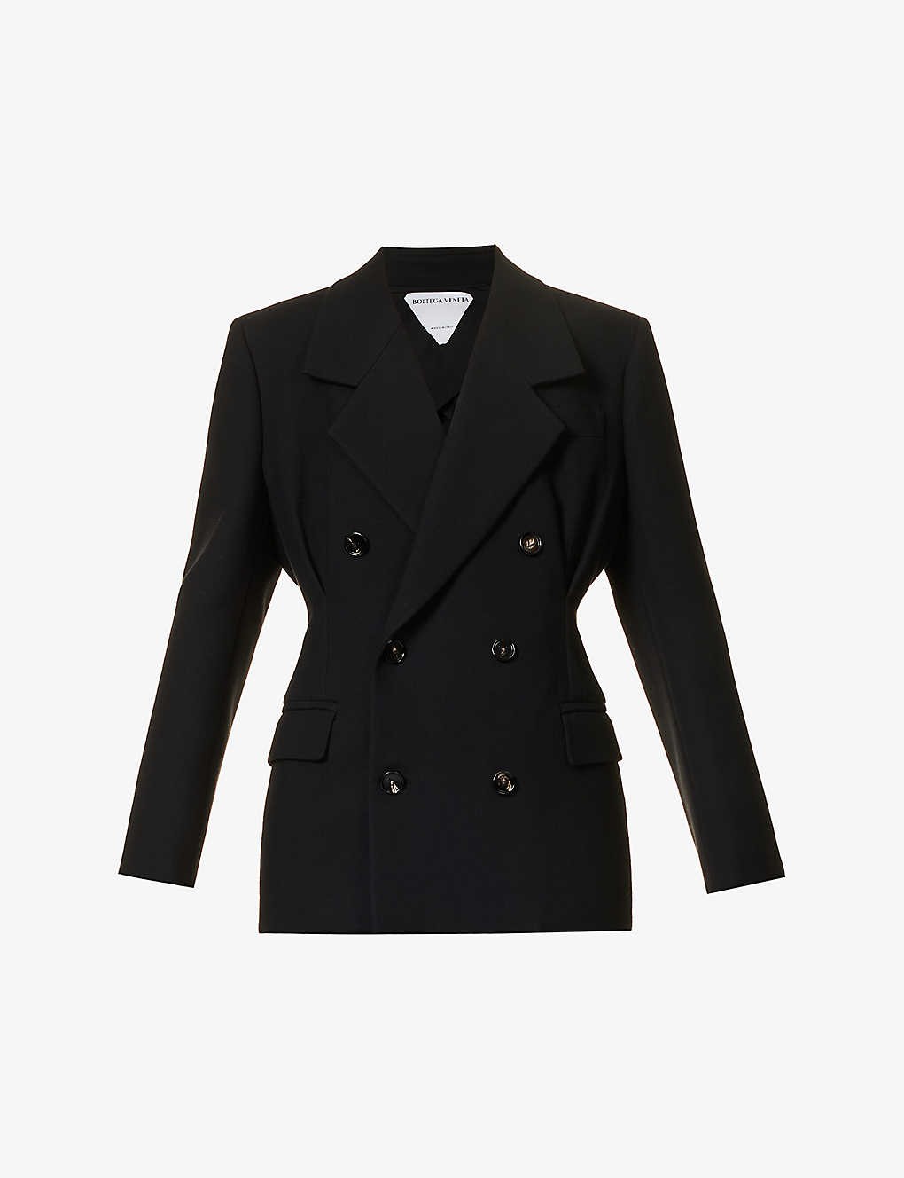 Double-breasted padded-shoulder woven coat