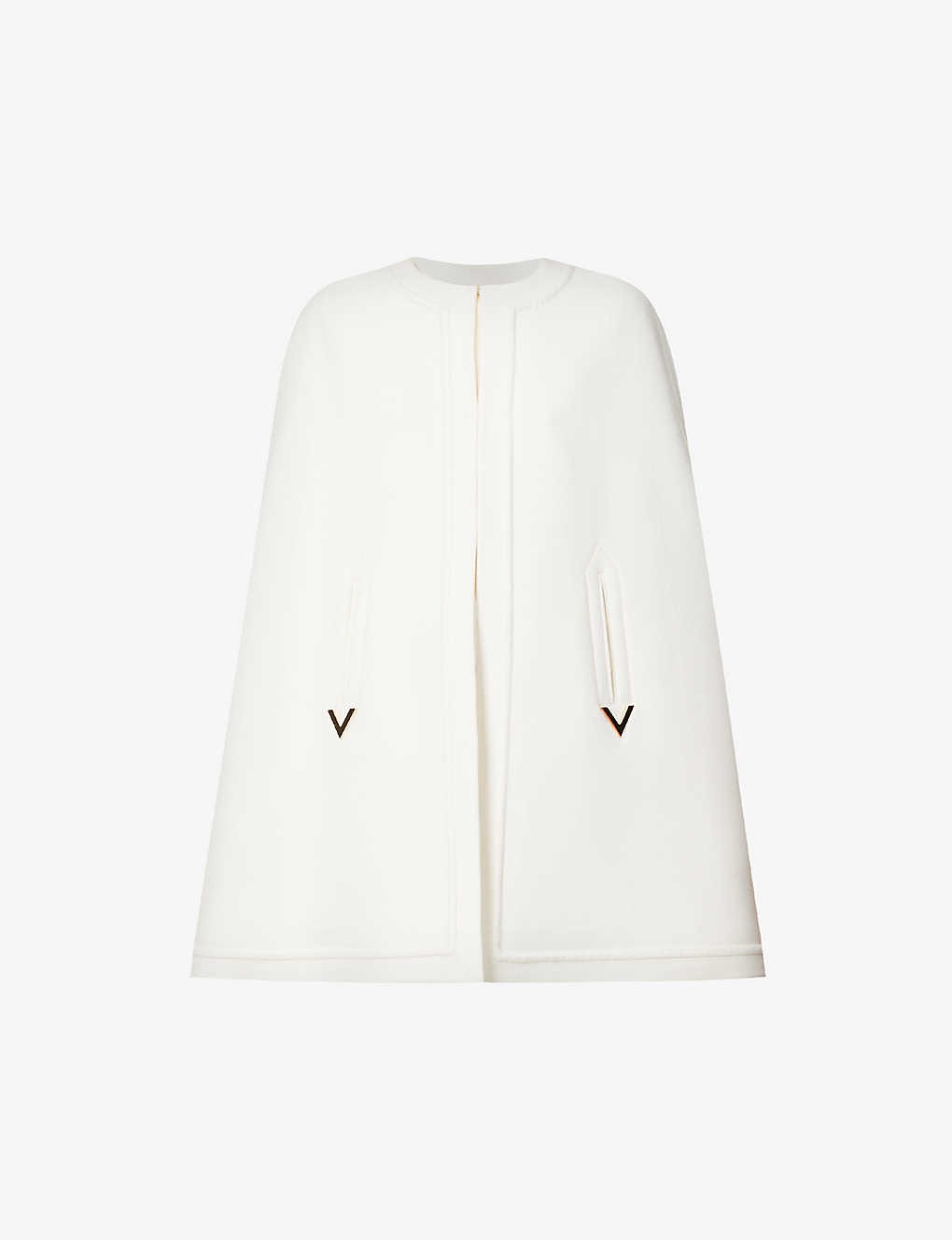 Brand-plaque round-neck cashmere-wool blend cape