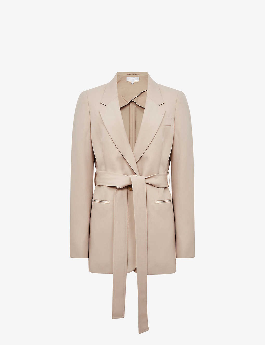 Lylah belted wool and linen-blend blazer