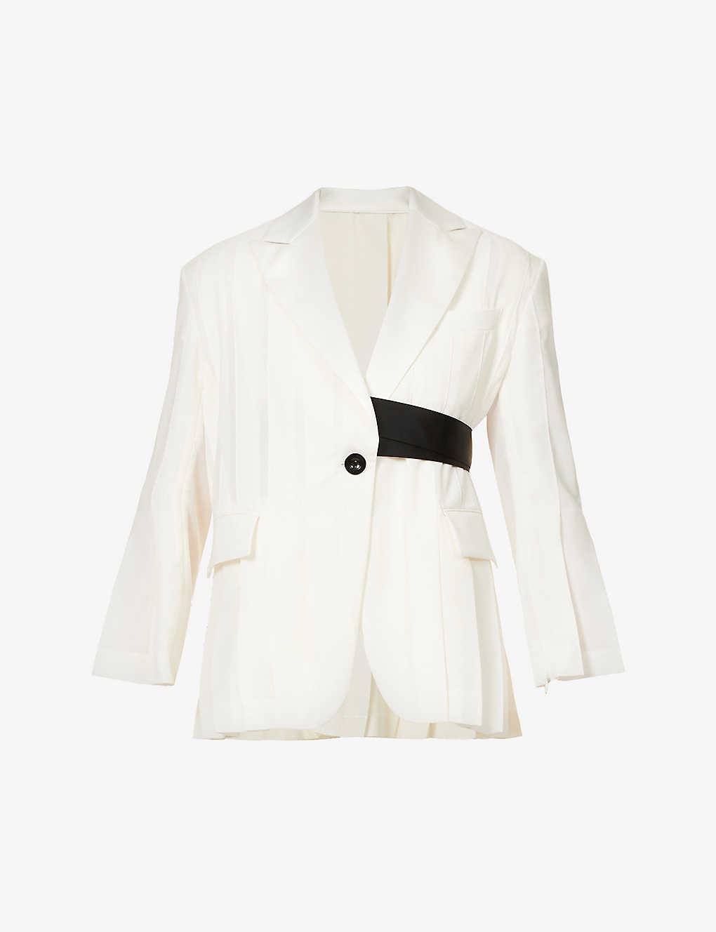 Single-breasted contrast-belt woven blazer