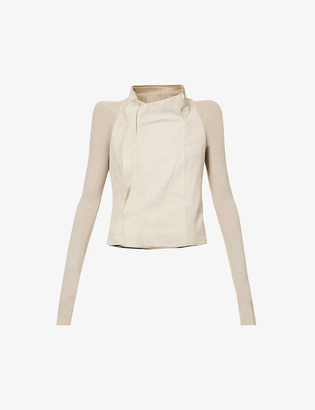 Cobra high-neck knitted-sleeves leather jacket