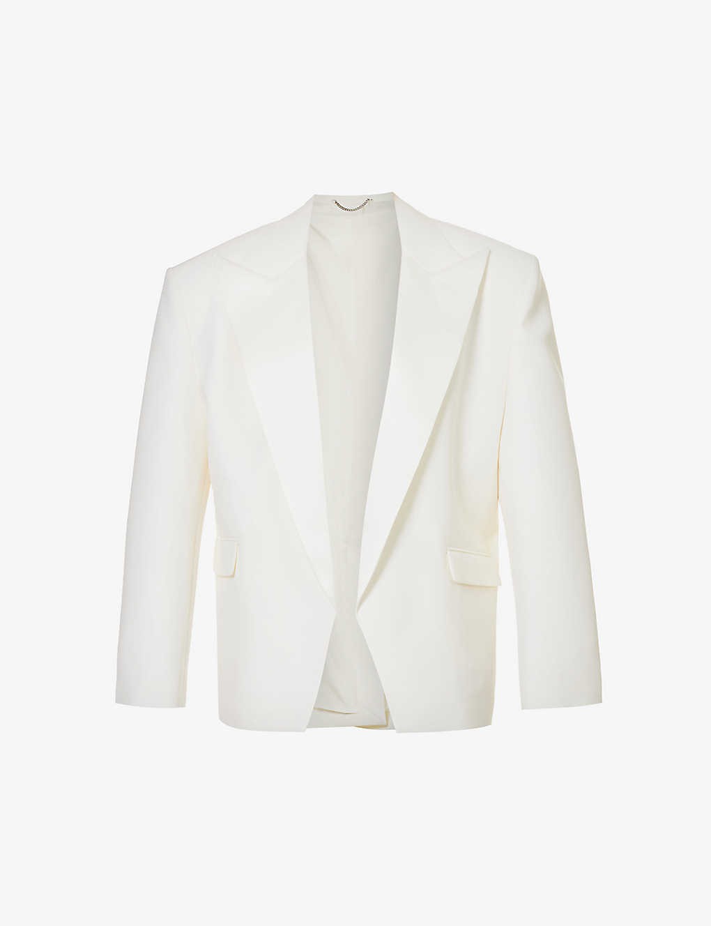 Padded-shoulder peak-lapel silk and wool blazer