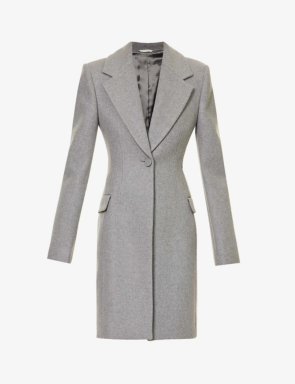 Single-breasted padded-shoulder wool-blend coat
