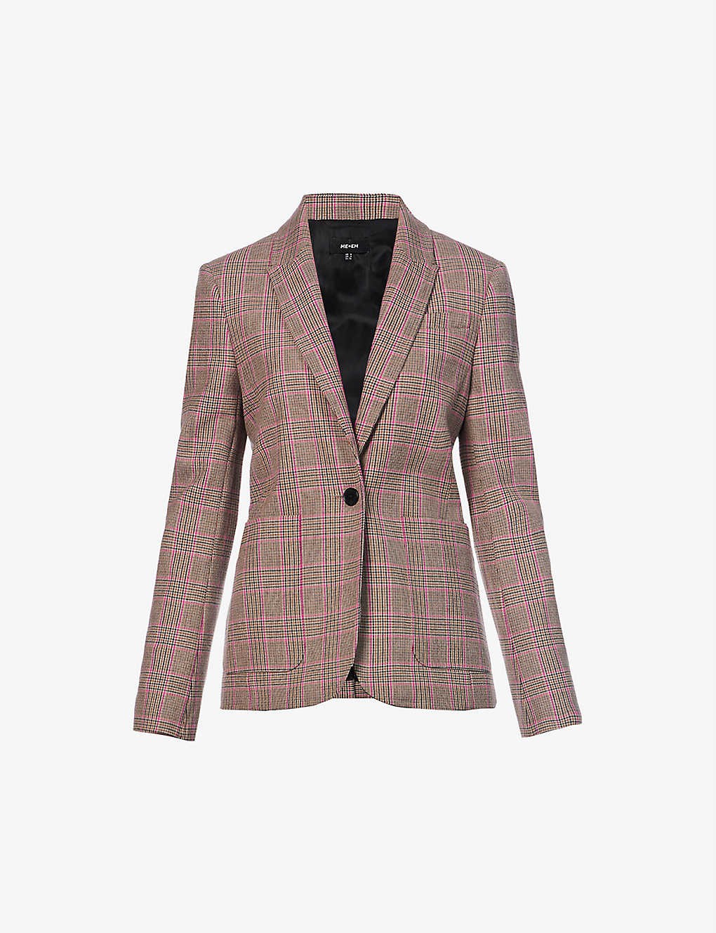 Check-print single-breasted stretch-recycled polyester-blend jacket