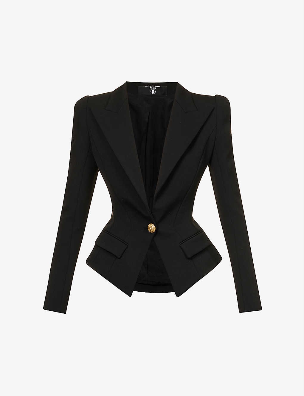 Double-breasted padded-shoulder slim-fit cotton-blend blazer