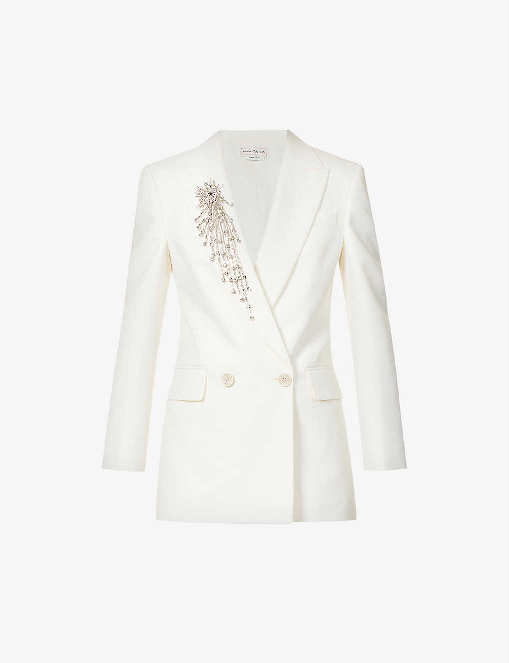 Crystal-embellished double-breasted wool blazer