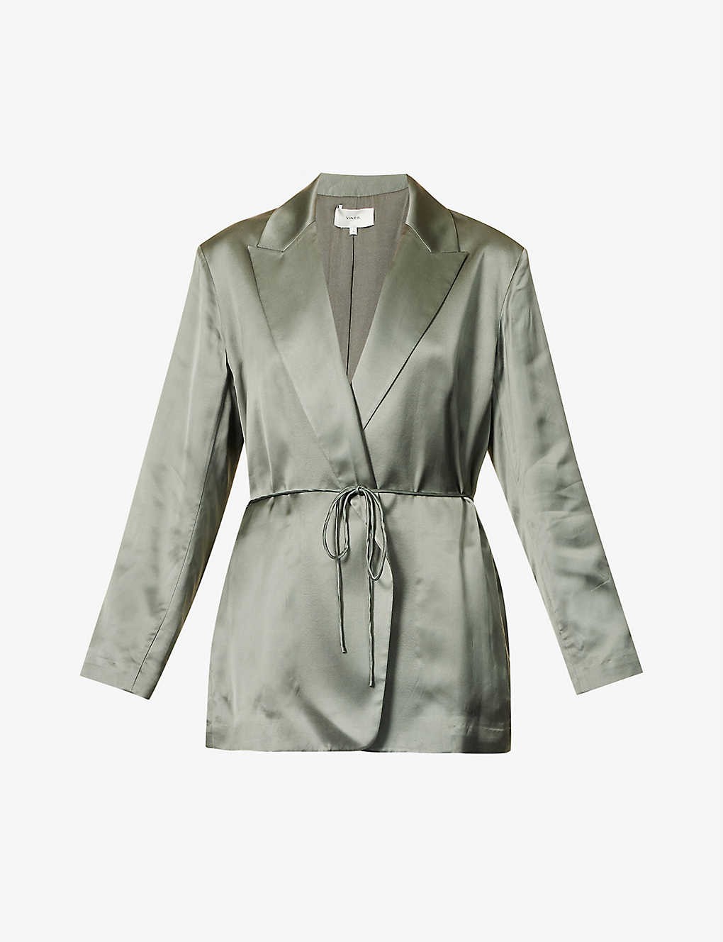 Draped self-tie satin blazer