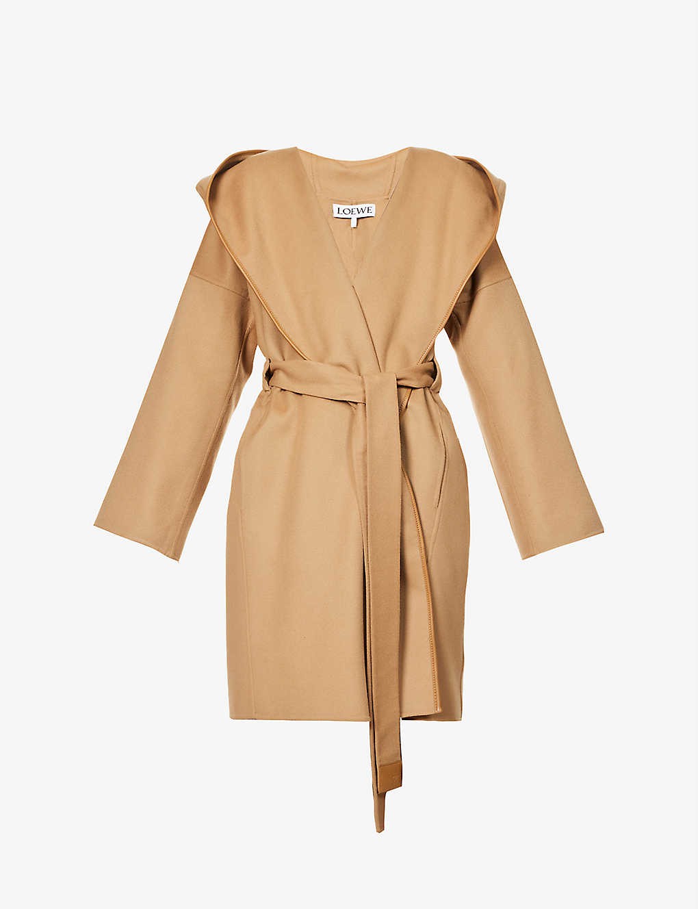 Hooded brushed-texture wool-blend coat