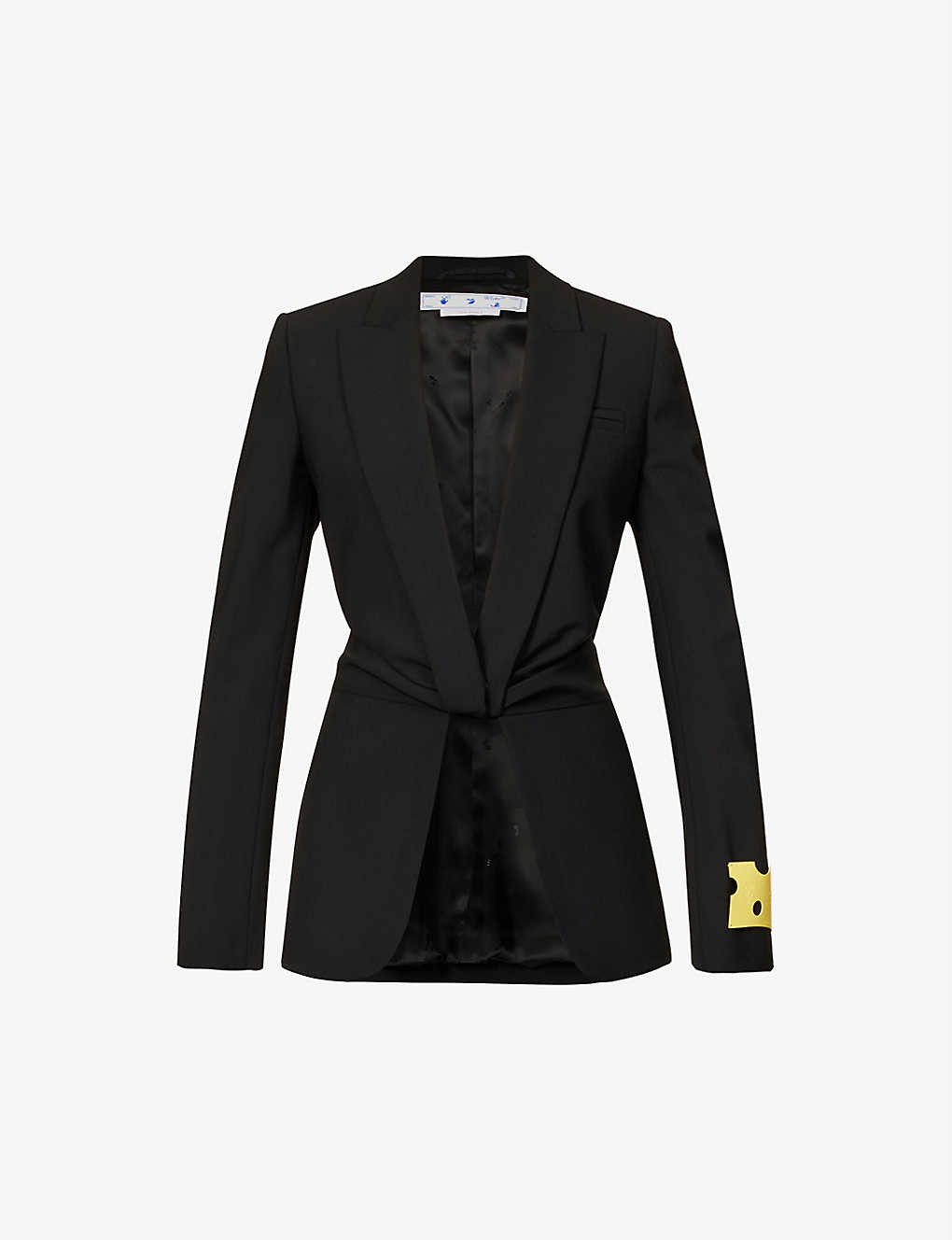 Twisted brand-appliqué peak lapel stretch-woven blazer