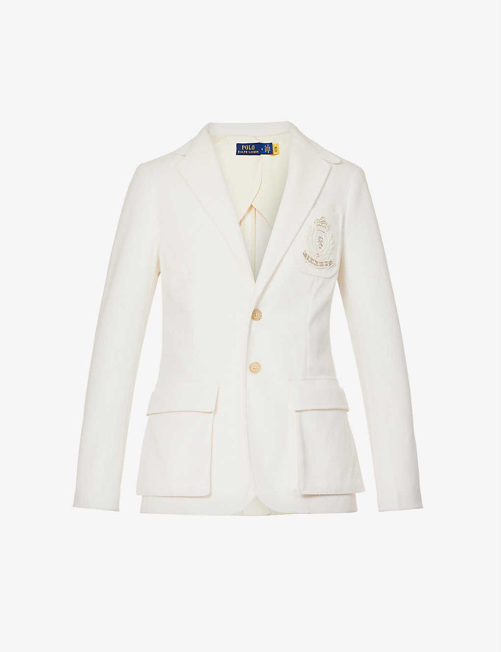 Bead-embellished brand-appliqué woven jacket