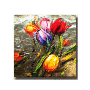 Colorful flower handmade wall pictures painting beautiful tulip canvas oil painting art home decor