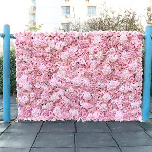 M452 Artificial Silk 3D Roll Up Hanging Pink Artificial Flowers Wall Wedding Decoration Flower Wall Panel For Wedding Home Decor