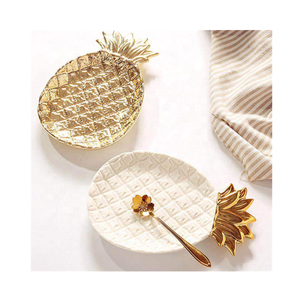 Multifunction Electroplated Golden Pineapple Dessert Plate Ceramic Jewelry Tray Minimalist Home Decor